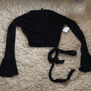 Urban Outfitters Black Long Sleeve Wrap Shirt
